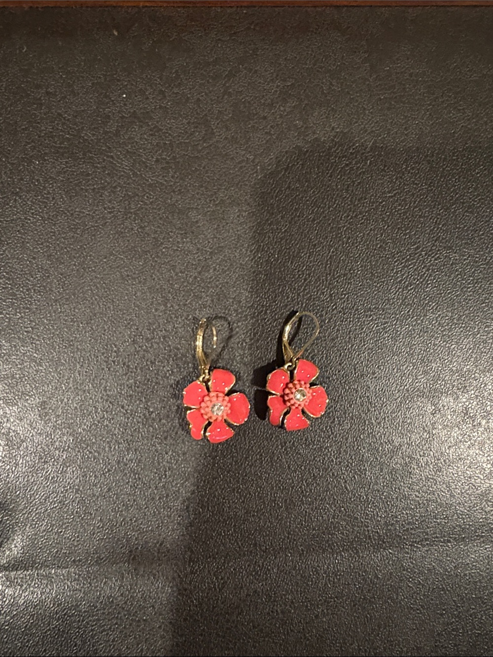 NWOT! Kohl's Red Flower Drop Earrings with Gold-Tone Hooks